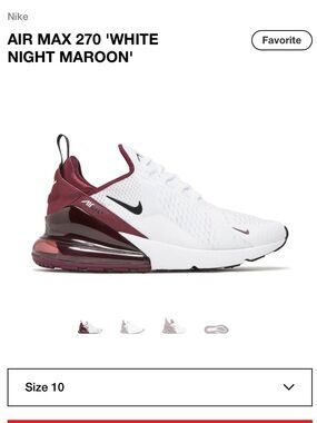 Nike Air Max 270 White and Maroon Athletic Sneakers